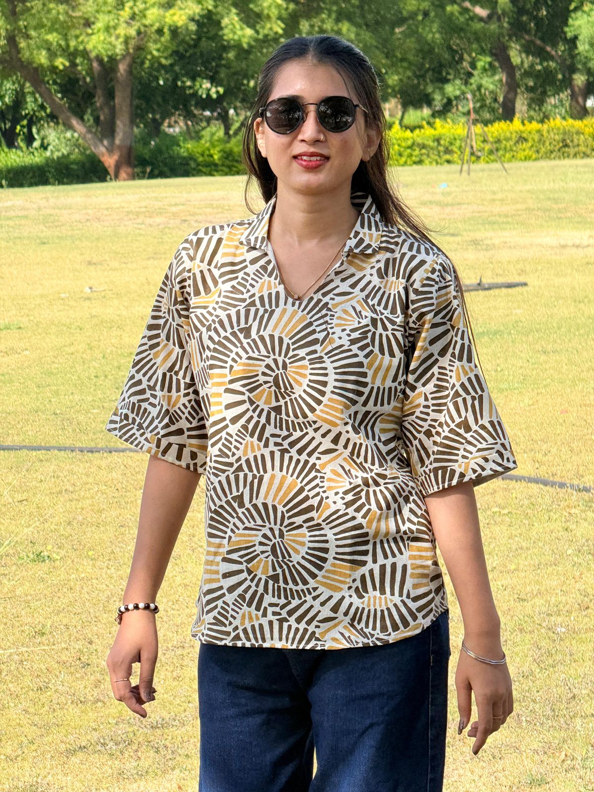 Printed Collar Top